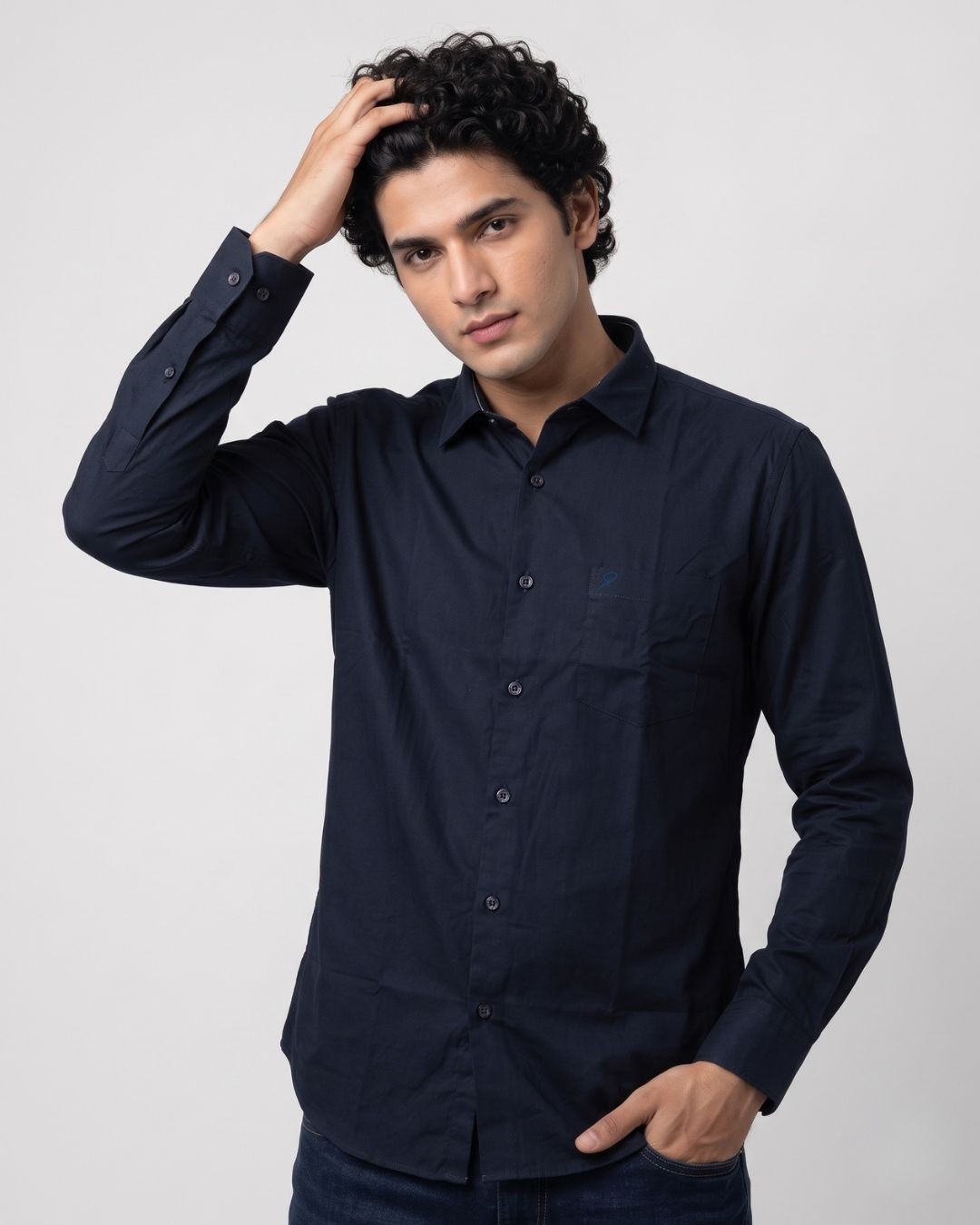 Men’s Navy Blue Solid Shirt