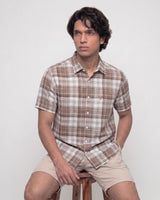 Men’s Brown & White Check Half-Sleeve Shirt