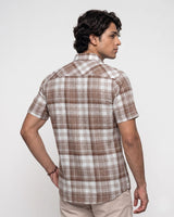 Men’s Brown & White Check Half-Sleeve Shirt