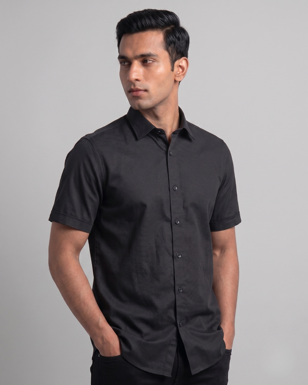 Men’s Black Half-Sleeve Smart Casual Shirt