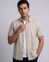 Men’s Beige Half-Sleeve Casual Shirt