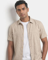 Men’s Beige Half-Sleeve Casual Shirt
