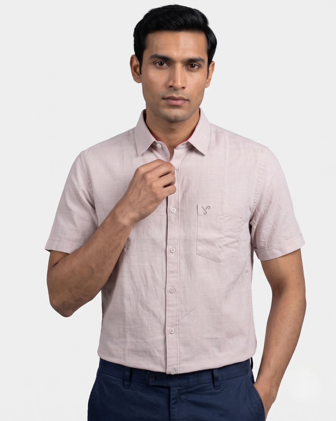Men’s Light Pink Half-Sleeve Casual Shirt