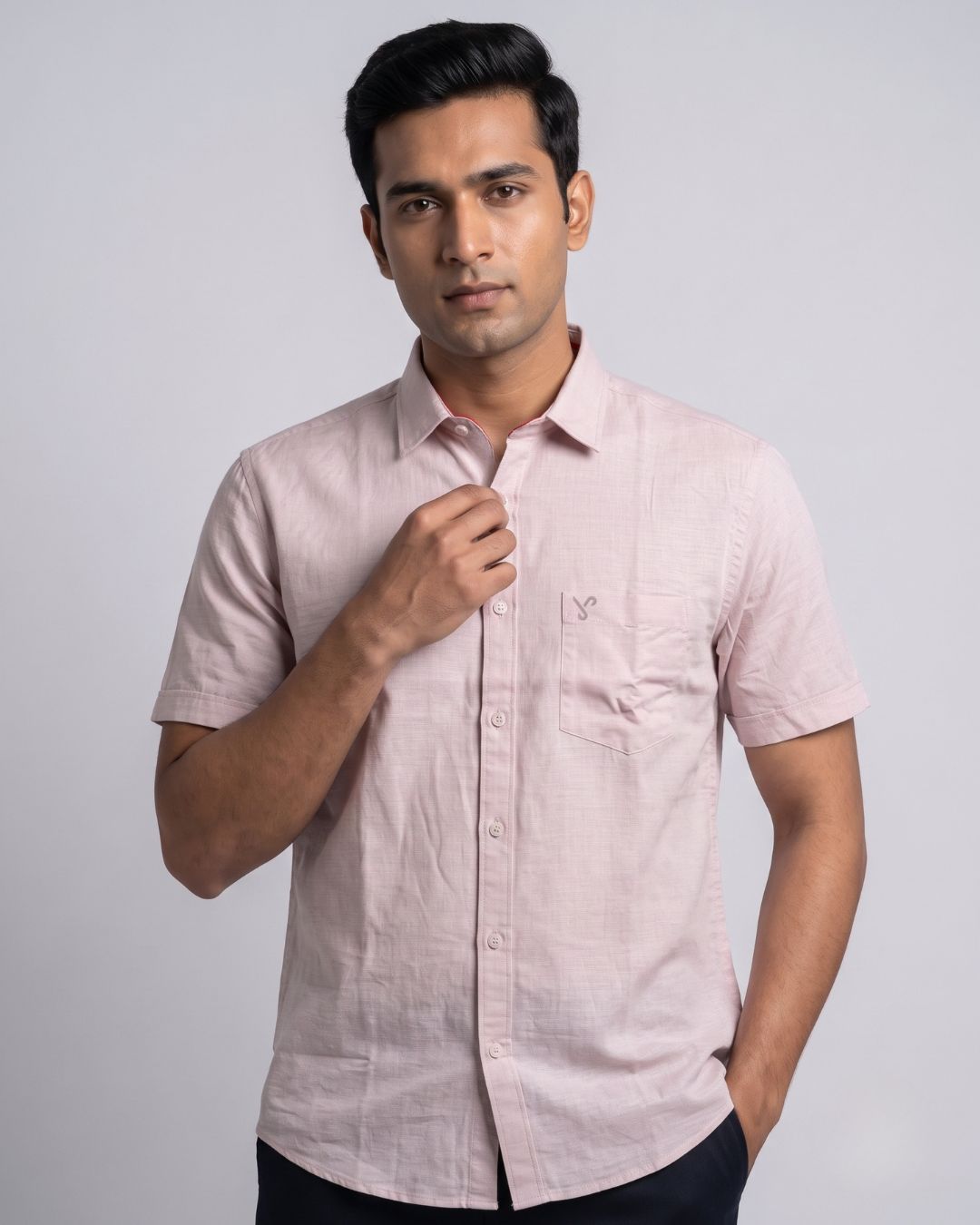 Men’s Light Pink Half-Sleeve Casual Shirt
