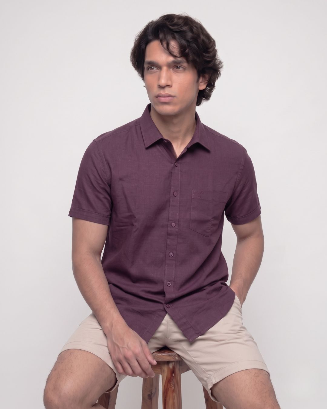 Men’s Wine Half-Sleeve Casual Shirt
