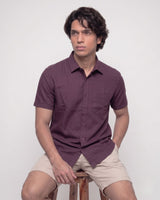 Men’s Wine Half-Sleeve Casual Shirt