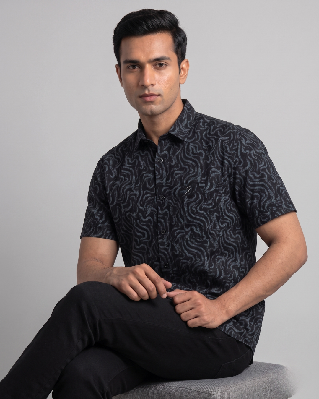 Men’s Black Half-Sleeve Casual Shirt