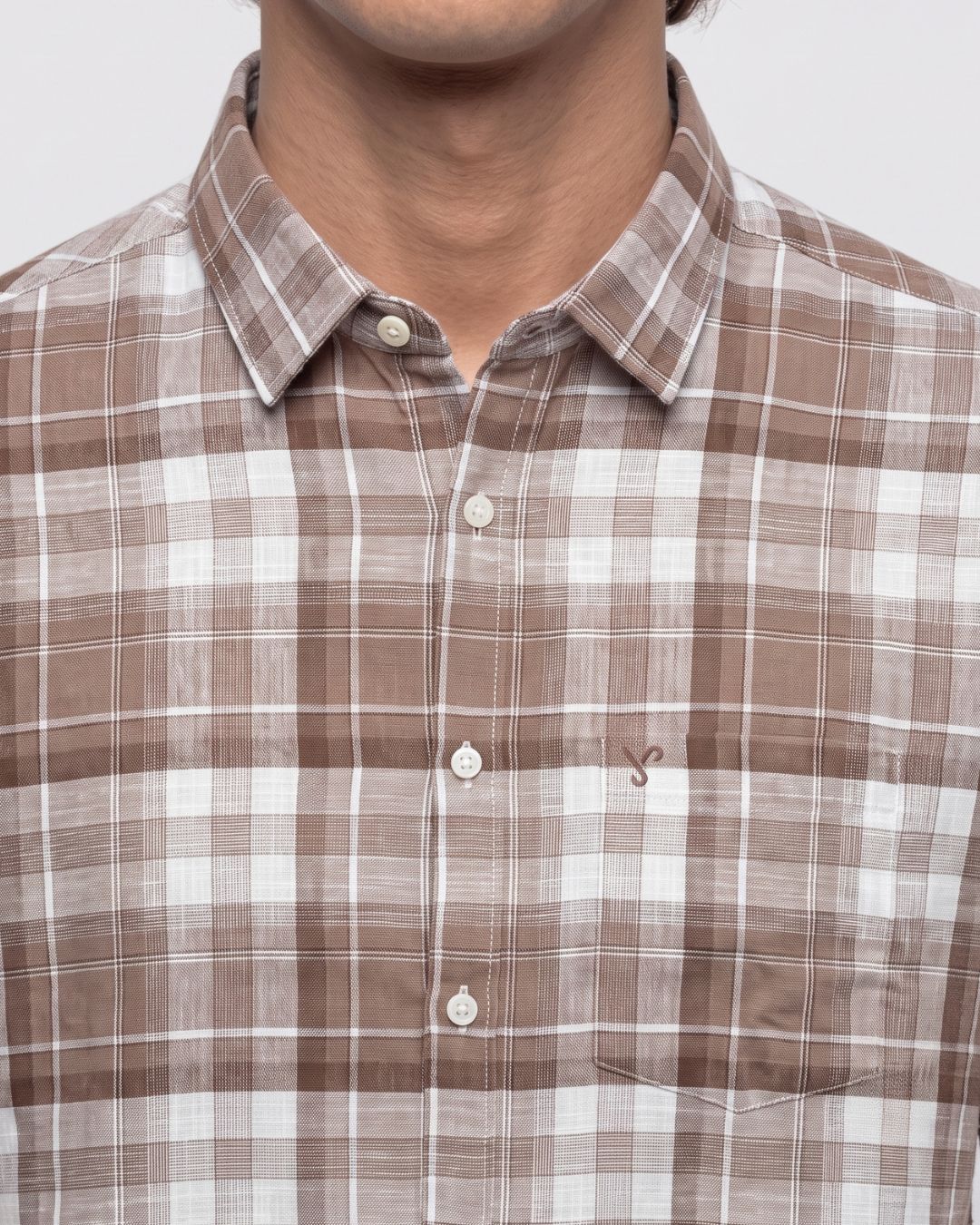Men’s Brown & White Check Half-Sleeve Shirt