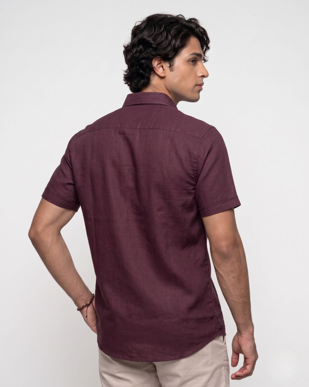 Men’s Wine Half-Sleeve Casual Shirt