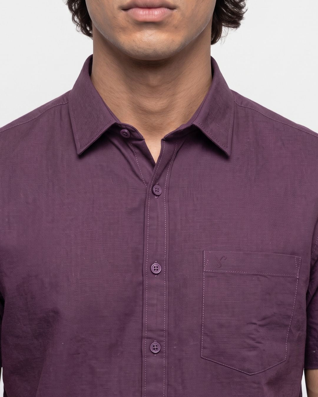 Men’s Wine Half-Sleeve Casual Shirt