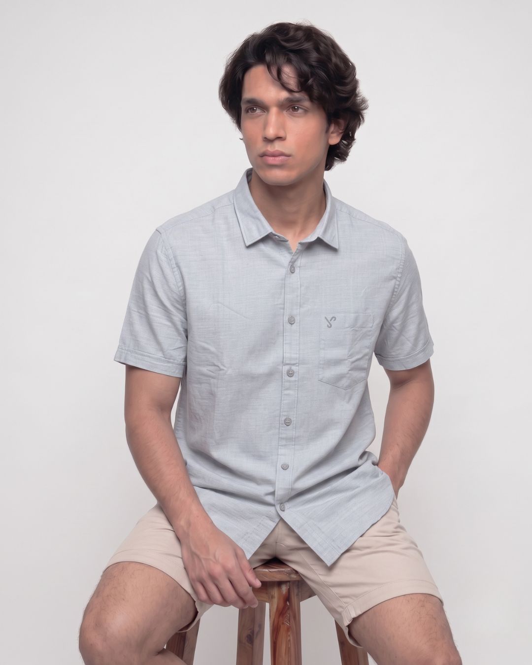 Men’s Light Grey Half-Sleeve Casual Shirt
