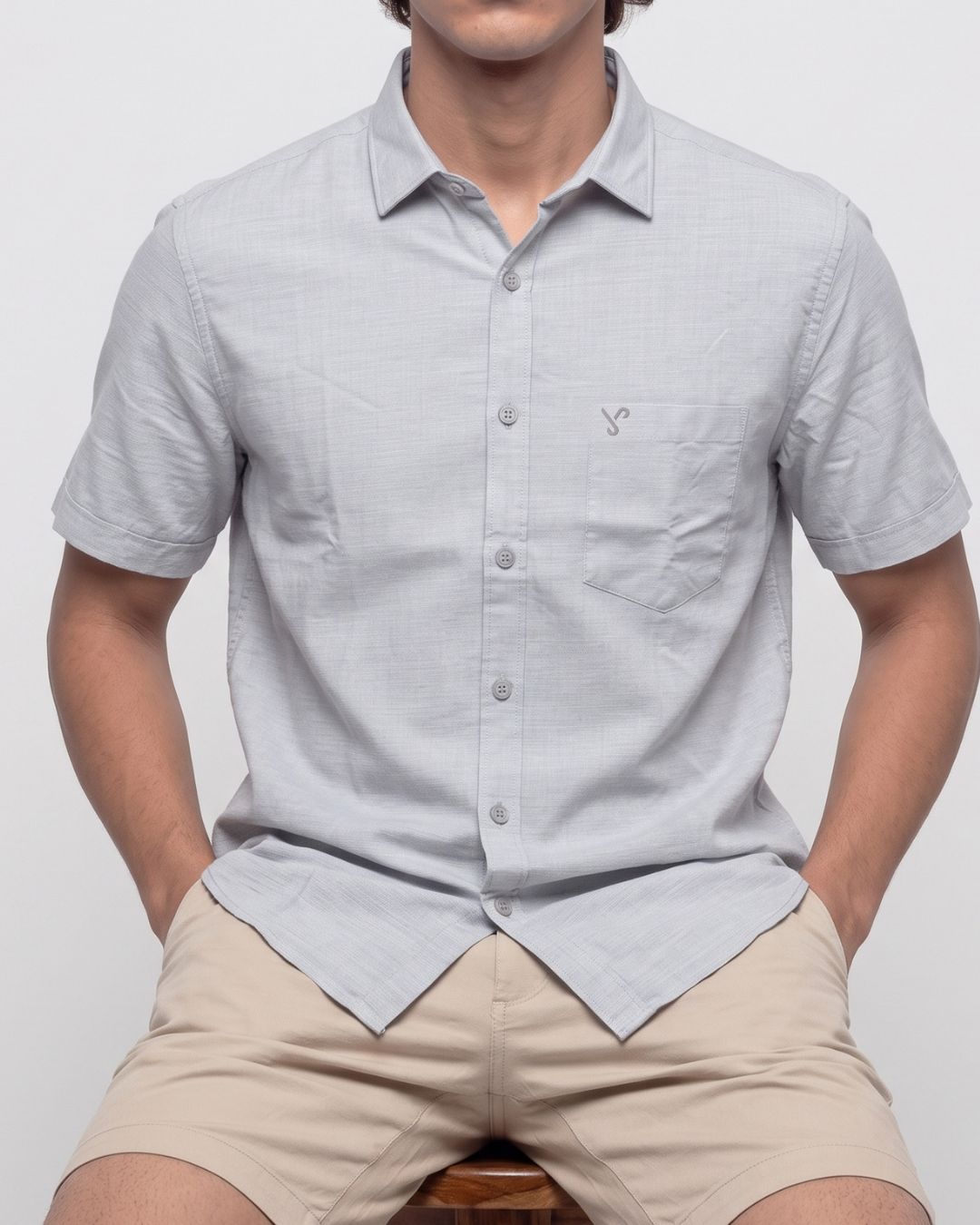 Men’s Light Grey Half-Sleeve Casual Shirt