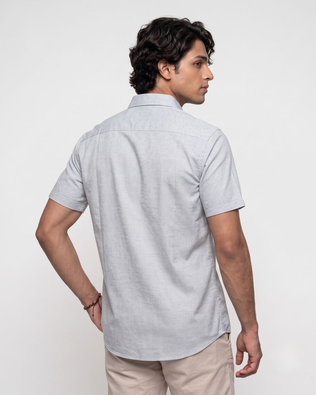 Men’s Light Grey Half-Sleeve Casual Shirt