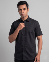 Men’s Black Half-Sleeve Smart Casual Shirt