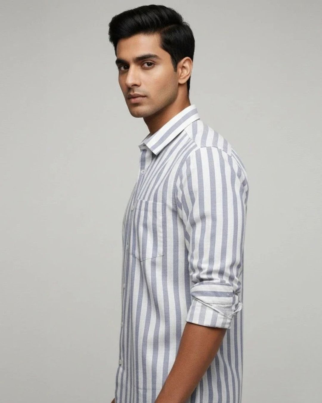 White & Grey Striped Shirt for Men