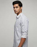 White & Grey Striped Shirt for Men