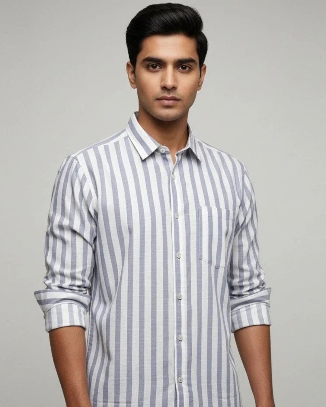 White & Grey Striped Shirt for Men