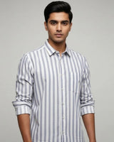 White & Grey Striped Shirt for Men