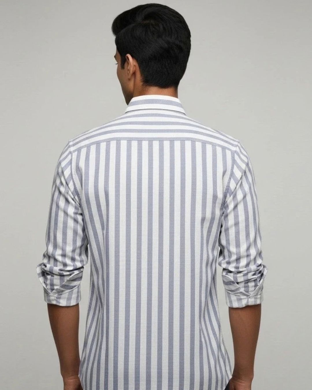 White & Grey Striped Shirt for Men