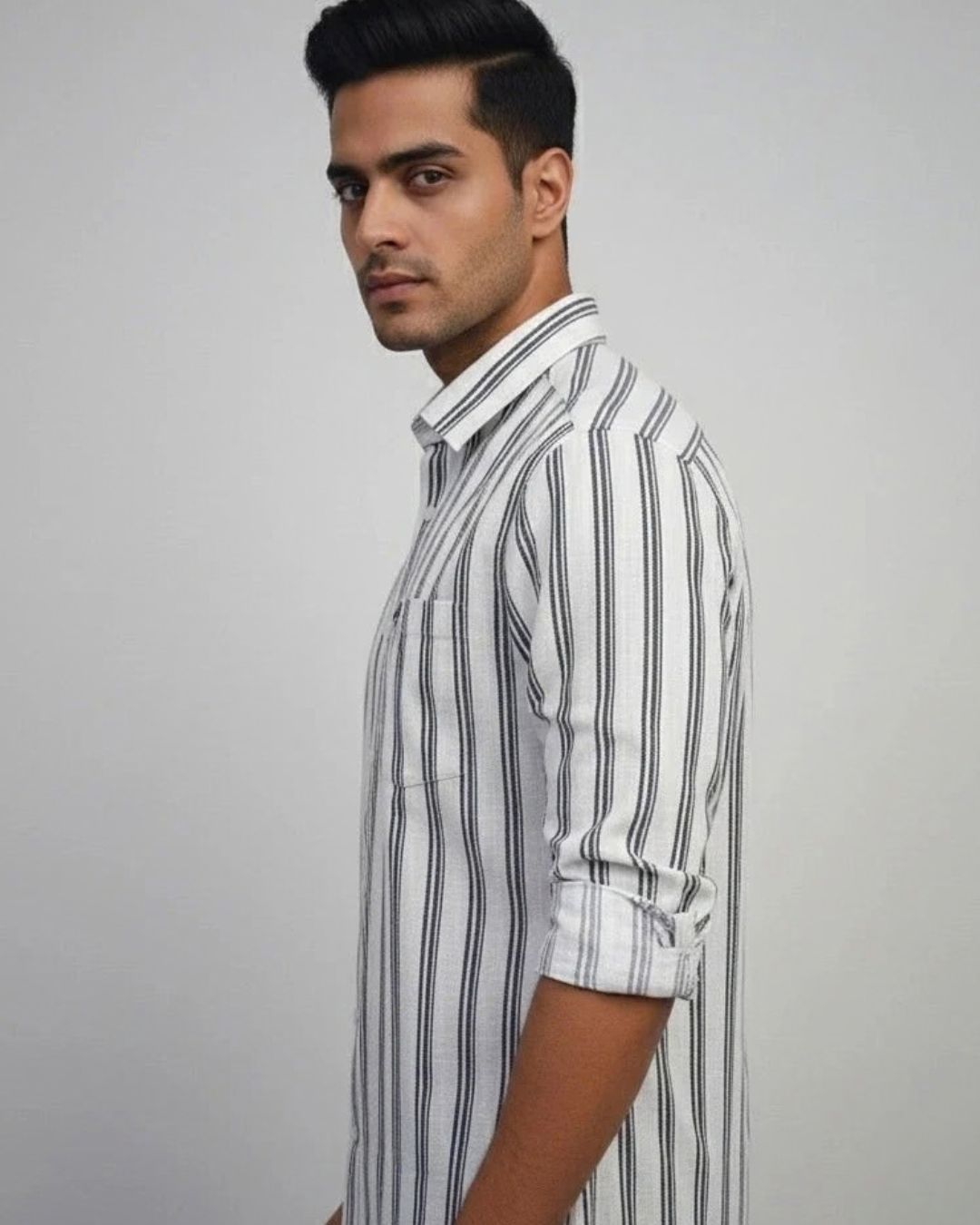 White & Grey Striped Shirt for Men