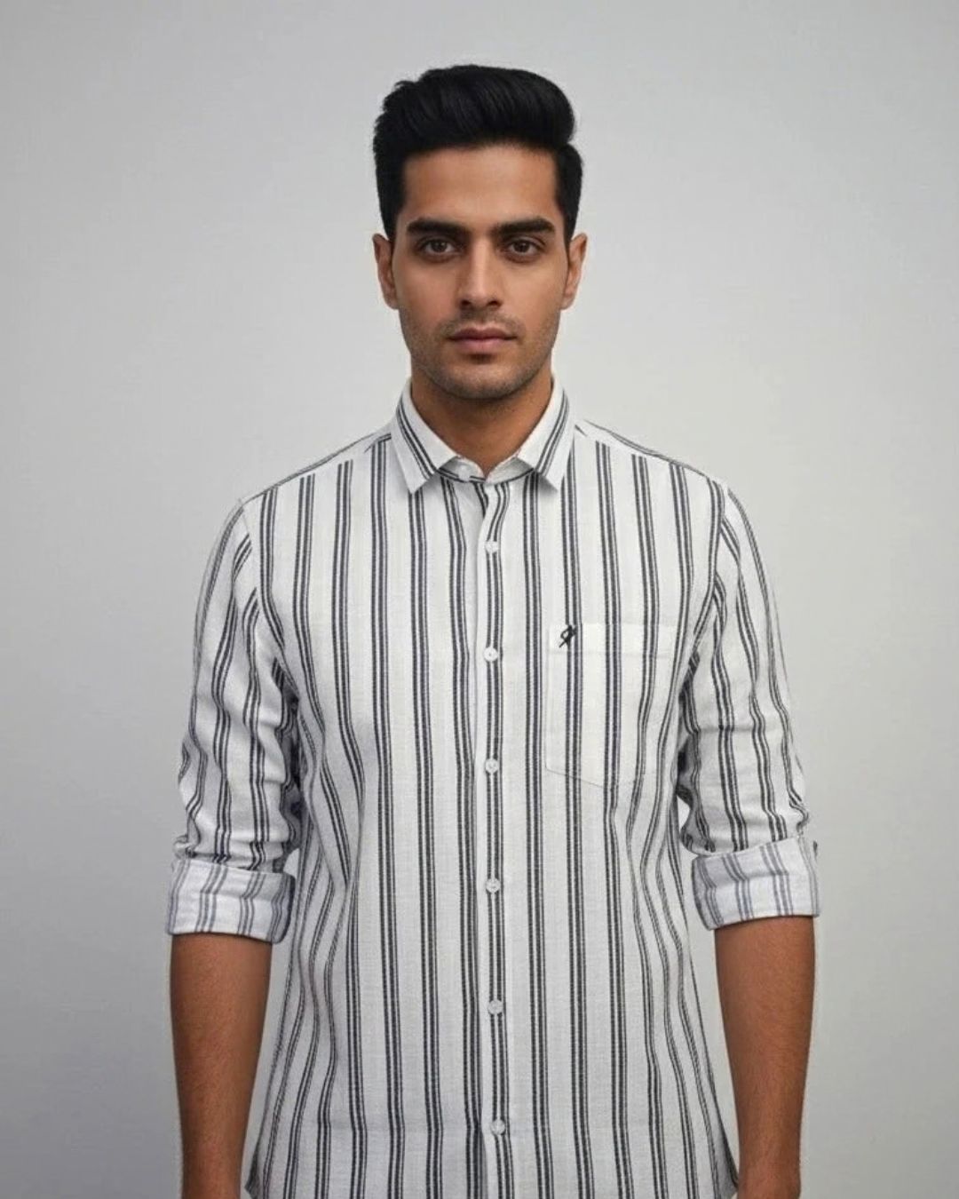 White & Grey Striped Shirt for Men