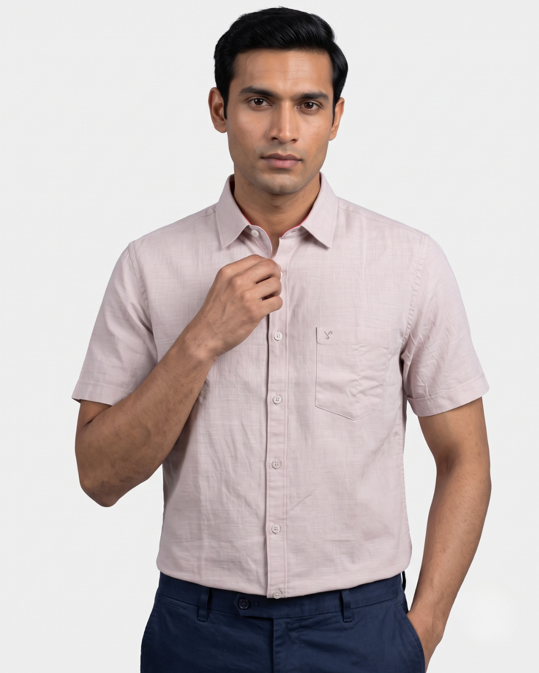 Men’s Light Pink Half-Sleeve Casual Shirt
