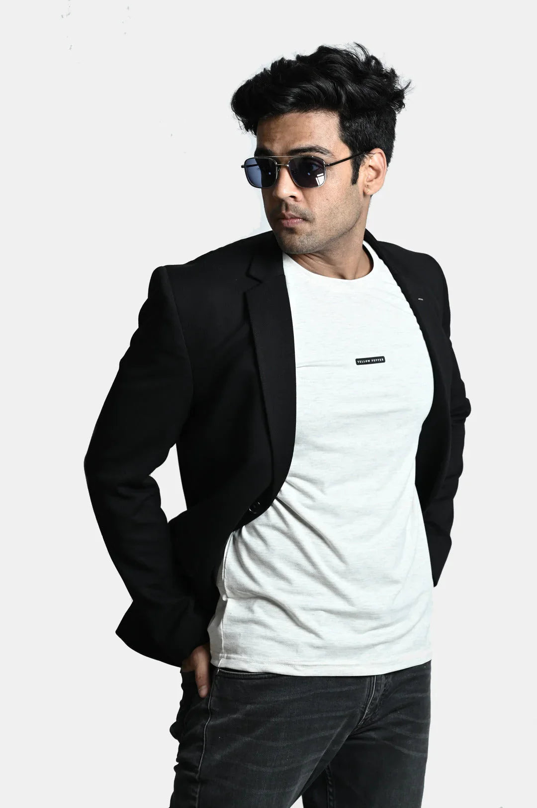 Grey Mel. Black Patch Tee