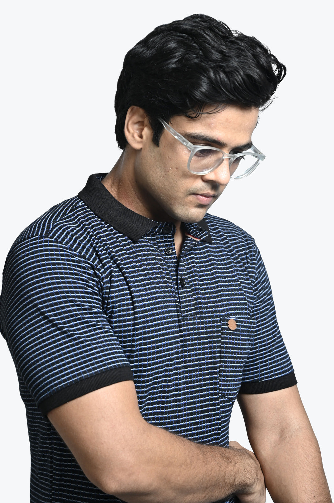 Men’s Navy Blue Textured Polo T-Shirt
