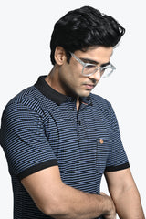 Men’s Navy Blue Textured Polo T-Shirt