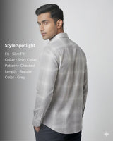 Grey & White Checked Shirt for Men