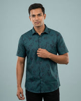 Bottle Green Printed Casual Shirt for Men – Half Sleeve