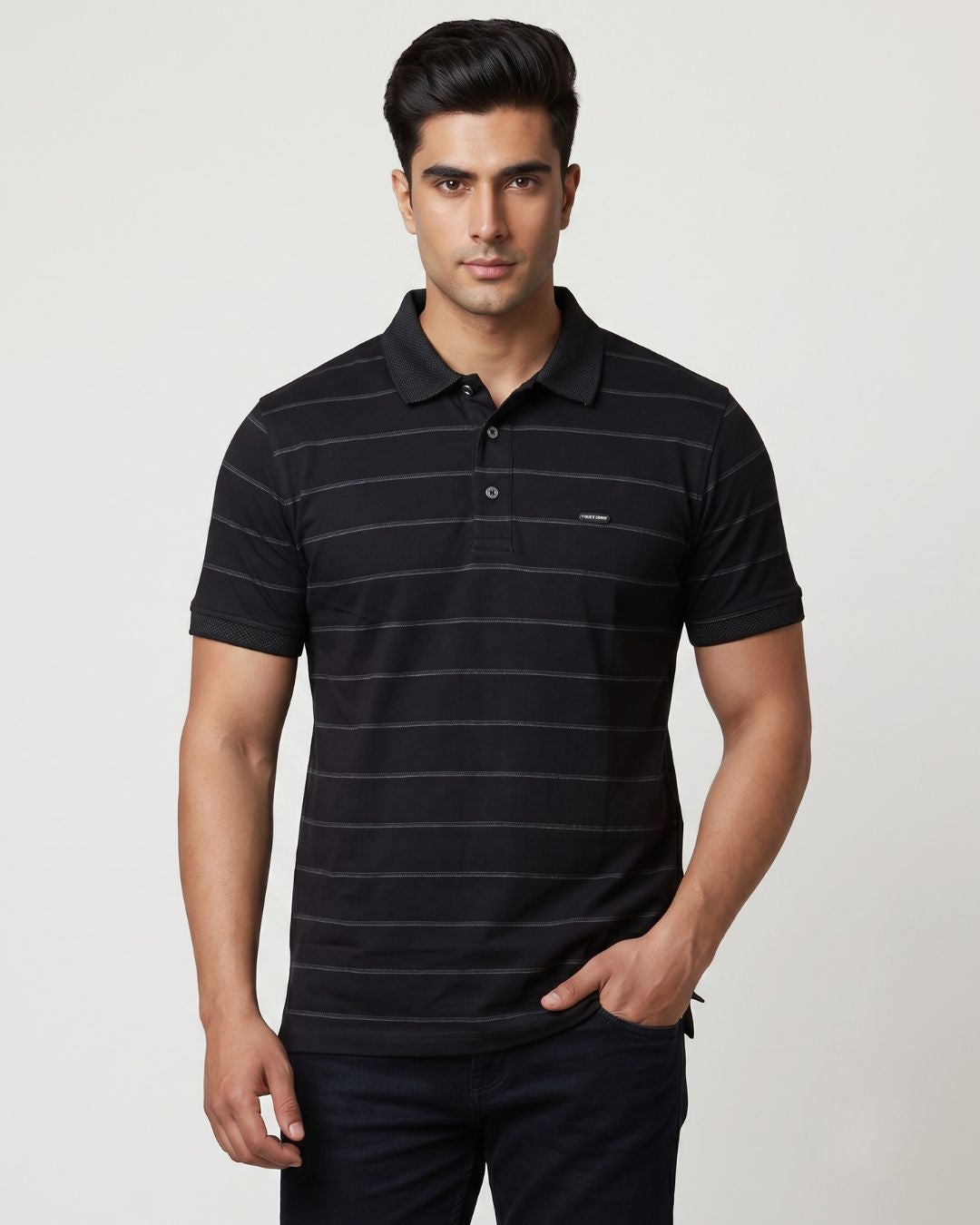 Men’s Black Striped Polo T-Shirt