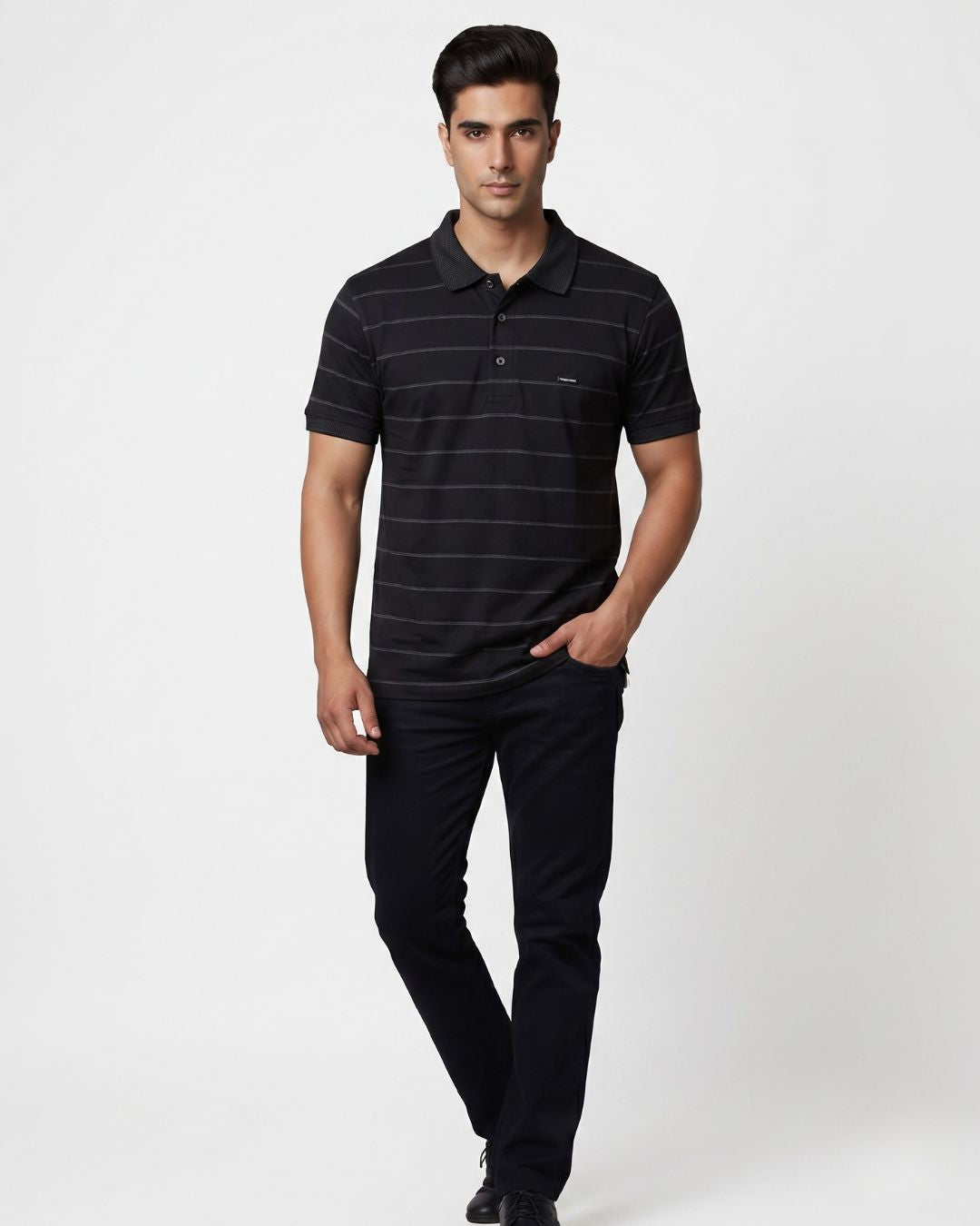 Men’s Black Striped Polo T-Shirt