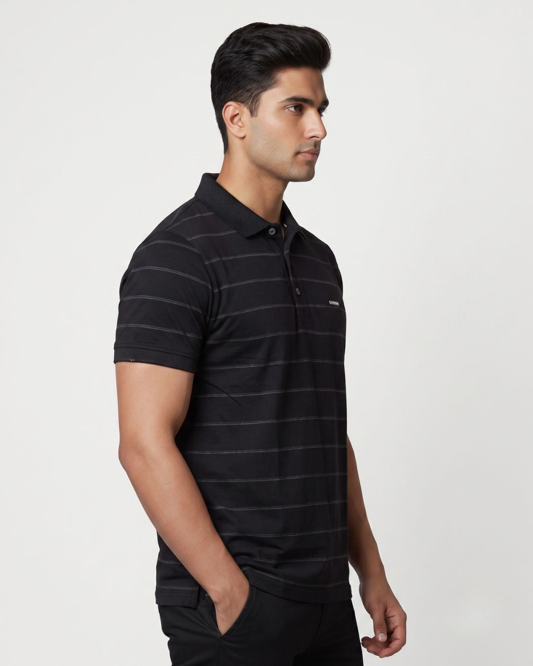 Men’s Black Striped Polo T-Shirt