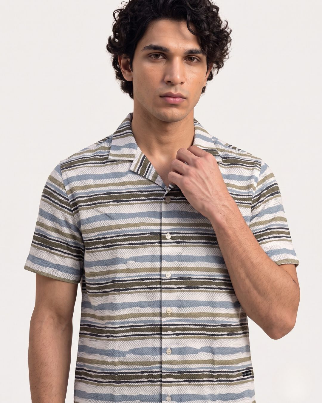 Men’s Multicolour Striped  Half Sleeve Shirt