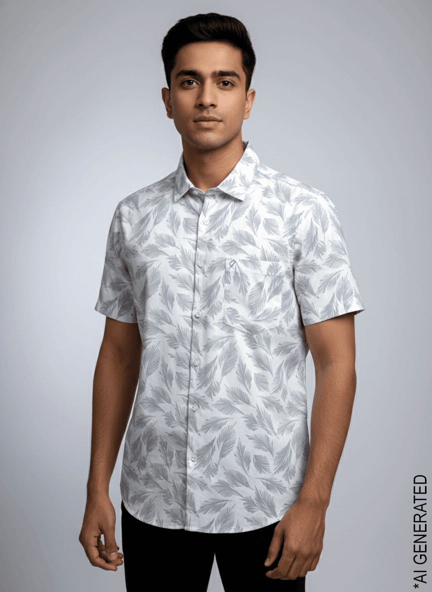 White Grey Print Shirt