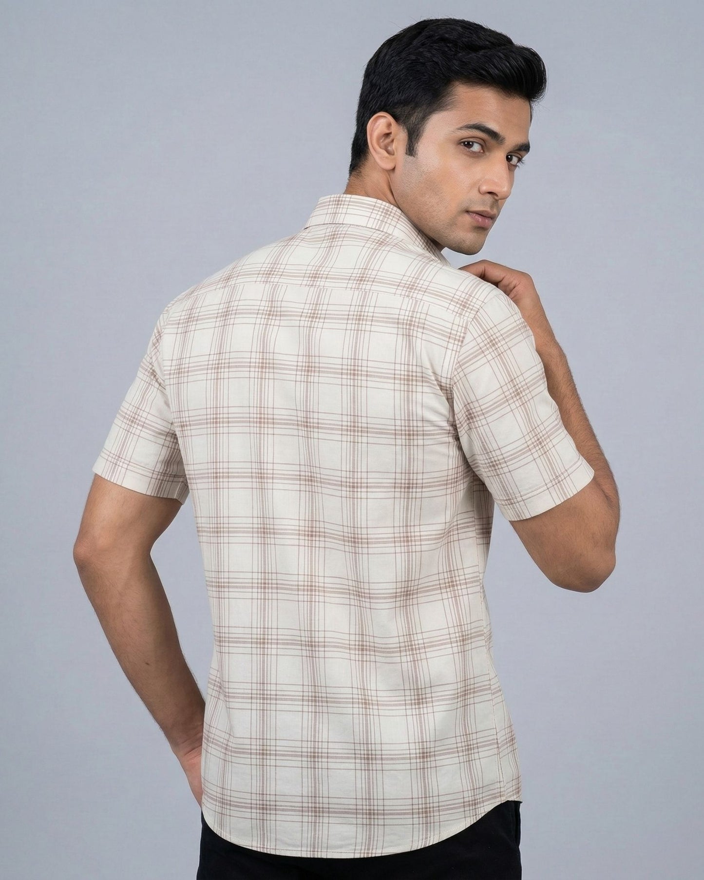 Beige Check Shirt for Men by Yellow Pepper