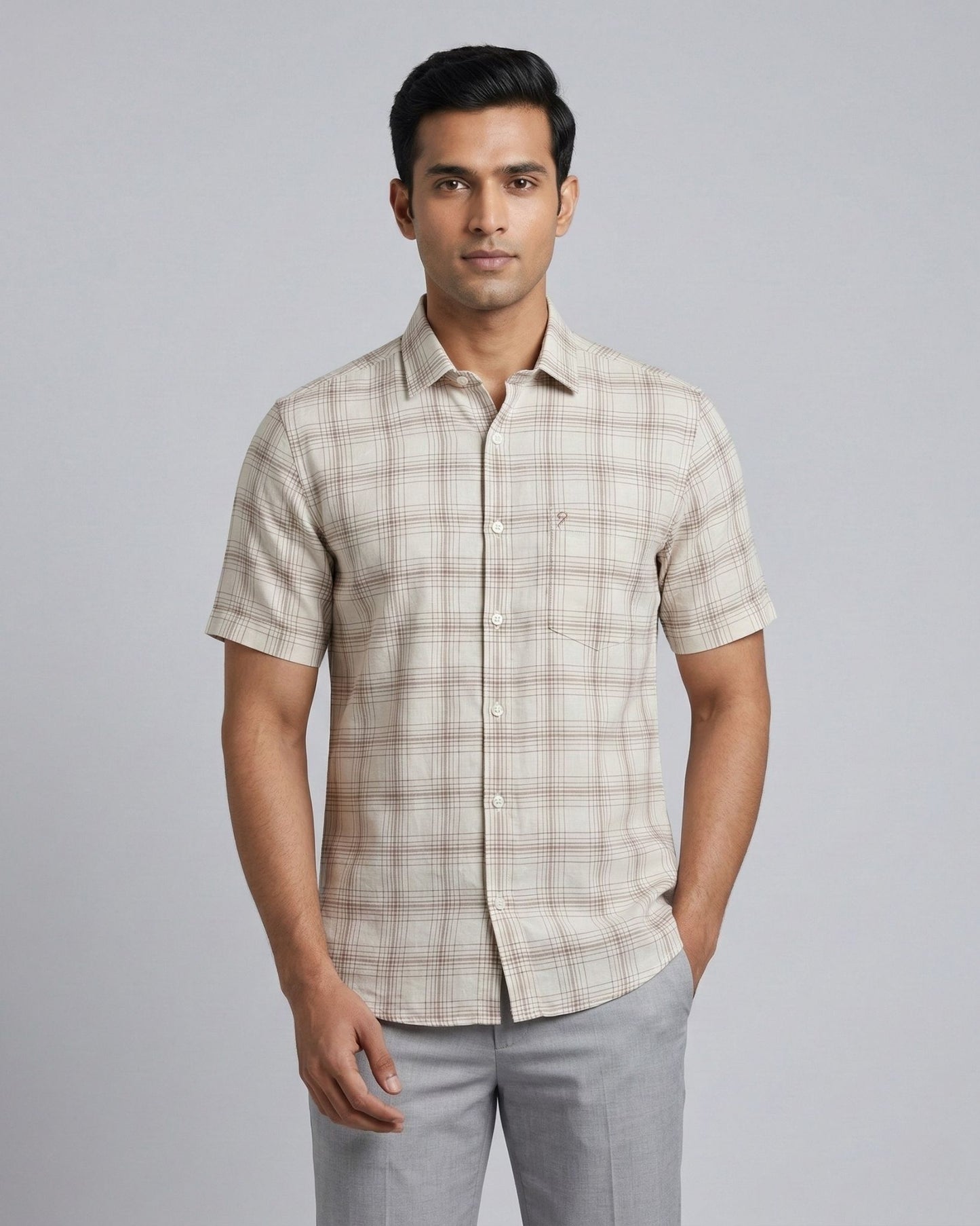 Beige Check Shirt for Men by Yellow Pepper