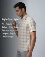 Beige Check Shirt for Men by Yellow Pepper