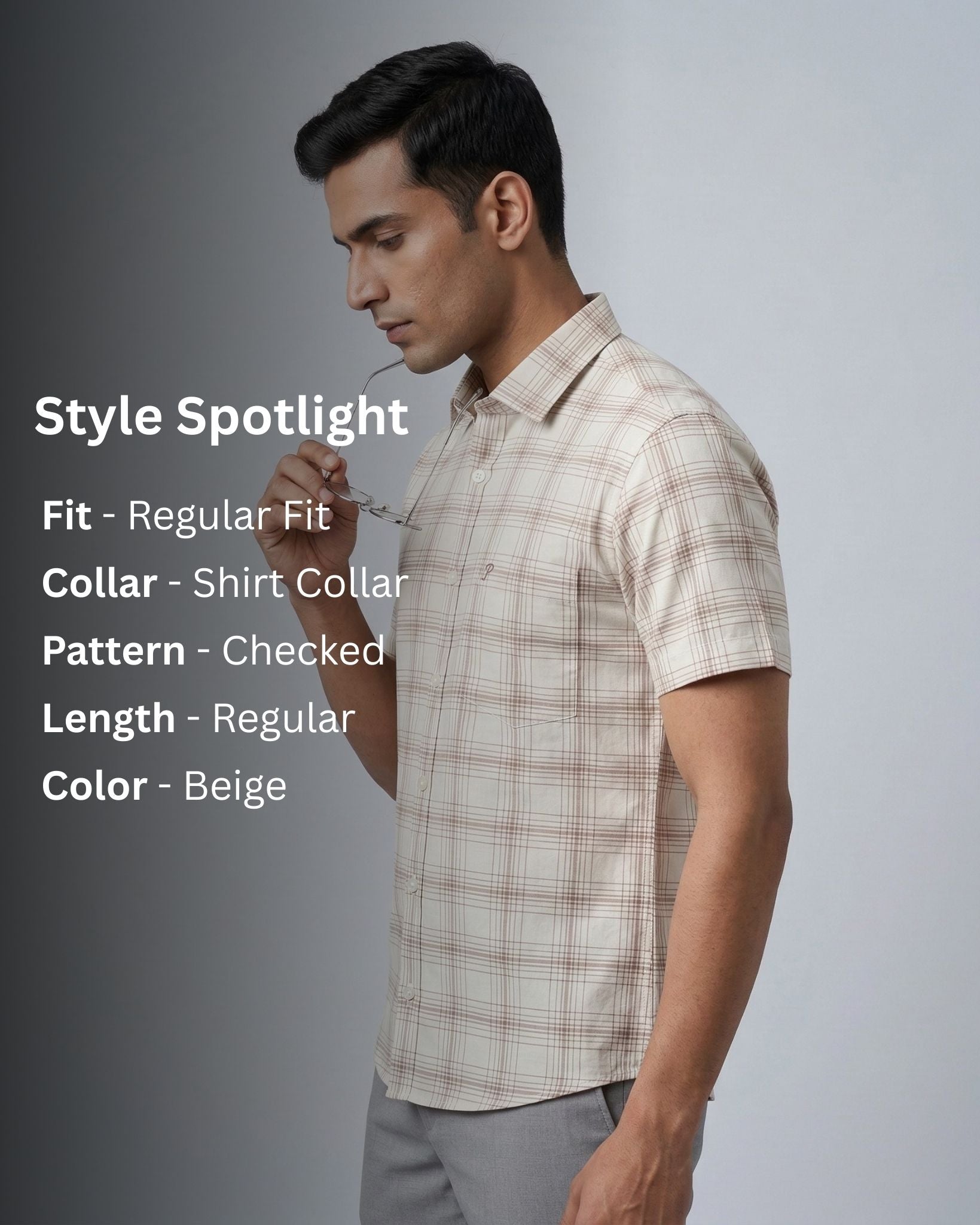 Beige Check Shirt for Men by Yellow Pepper