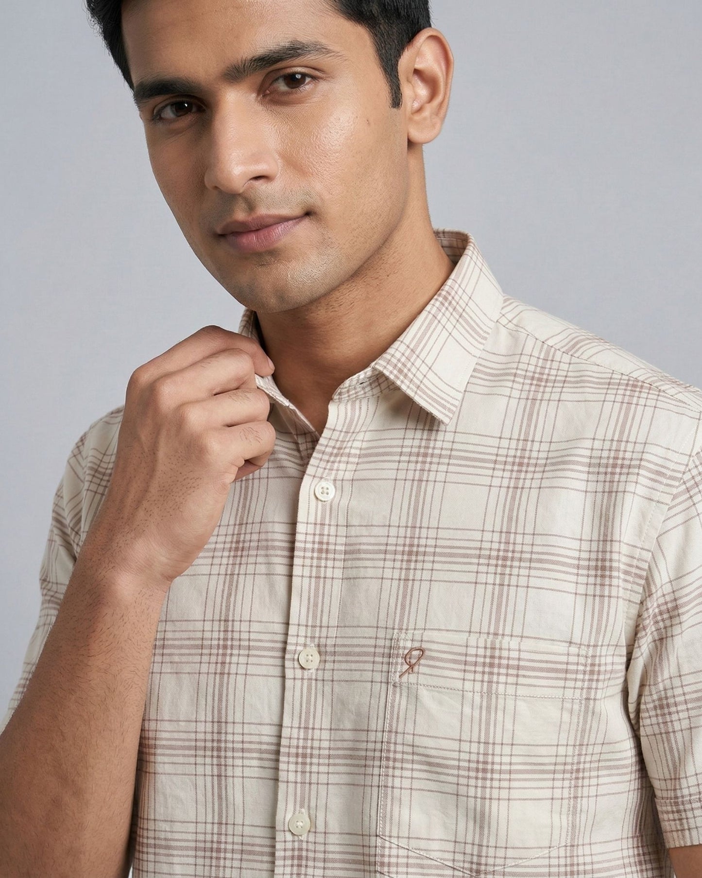 Beige Check Shirt for Men by Yellow Pepper