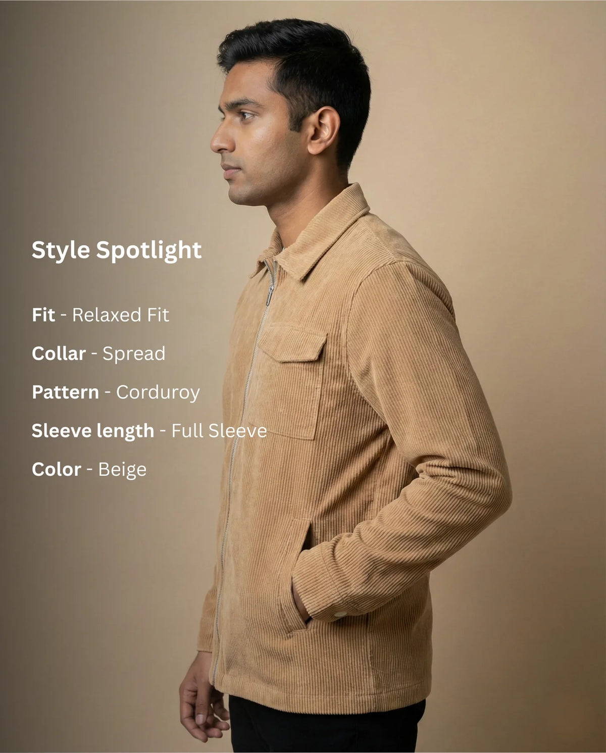 Men’s Beige Zipper Shacket