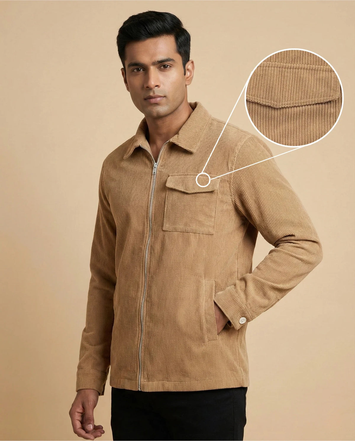 Men’s Beige Zipper Shacket
