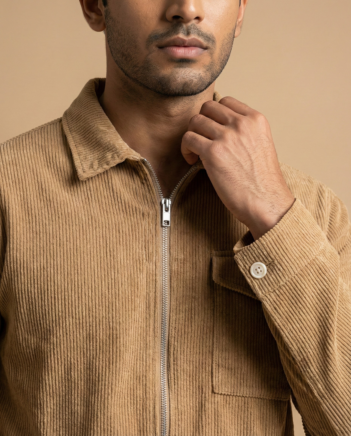 Beige Zipper Shacket