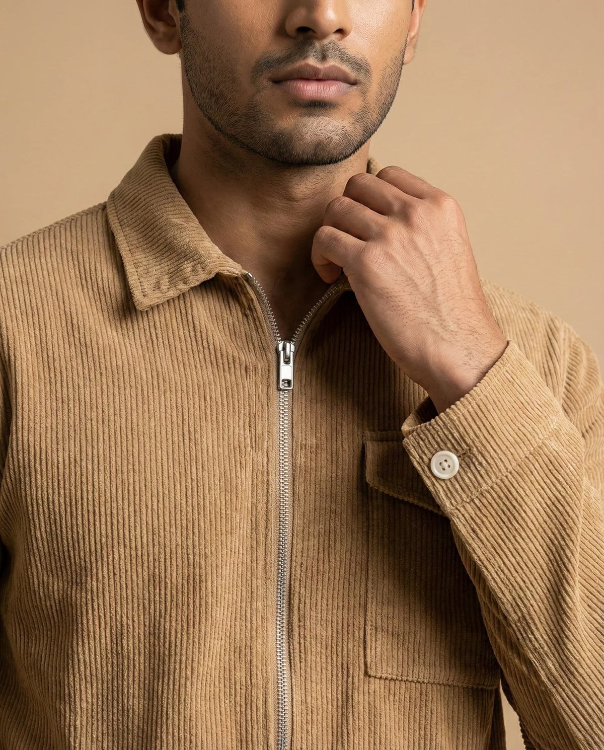 Men’s Beige Zipper Shacket