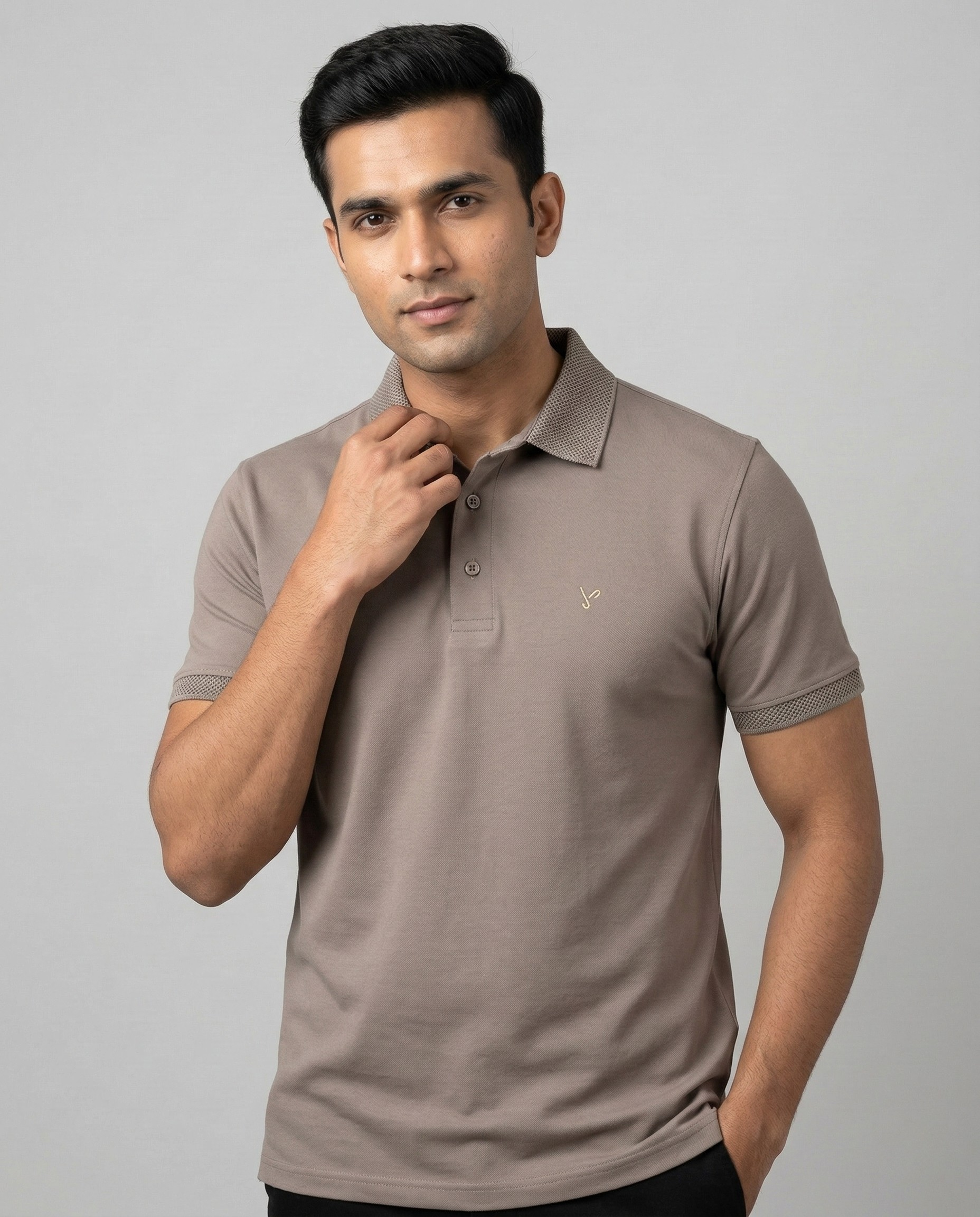 Grey Polo T Shirt for Men Yellow Pepper
