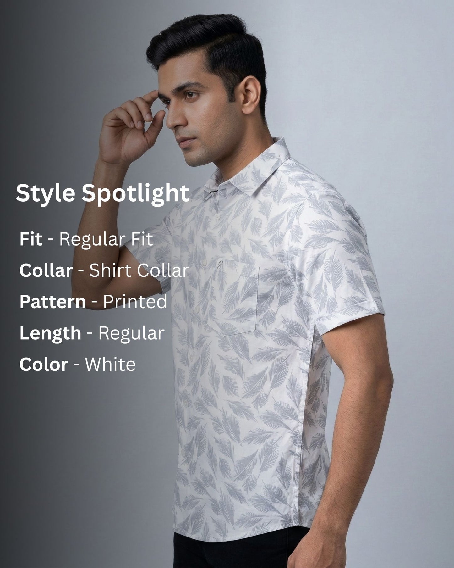 Stylish men's white grey printed casual shirt outfit Yellow Pepper