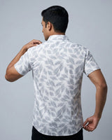Back view of men's white grey printed slim fit shirt Yellow Pepper